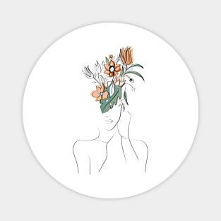 Colorful Flower Head Woman Line Art, Minimal Line Art, Floral Woman Illustration, Single Line Art, Female Body Poster Magnet
